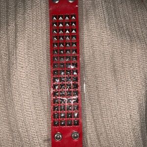 Red Leather Studded Bracelet